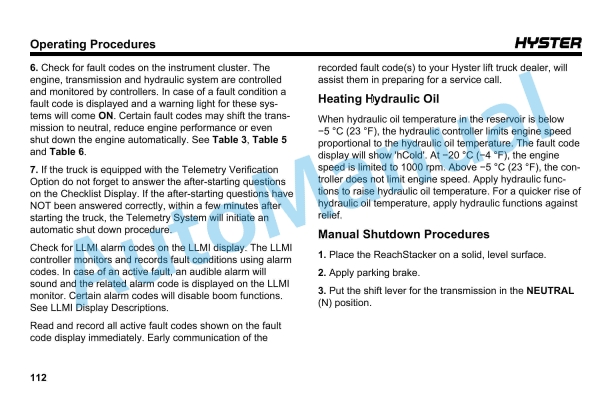 Alternative view of Hyster RS45-27CH, RS45-31CH, RS46-29CH, RS46-33CH (C289) Reachstacker Operation And Maintenance Manual
