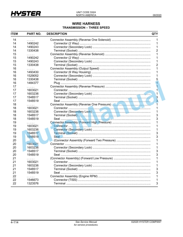 Hyster S135FT, S155FT (D024) Fortis Parts Manual 2 Hyster S135FT, S155FT (D024) Fortis Parts Manual - Image 2