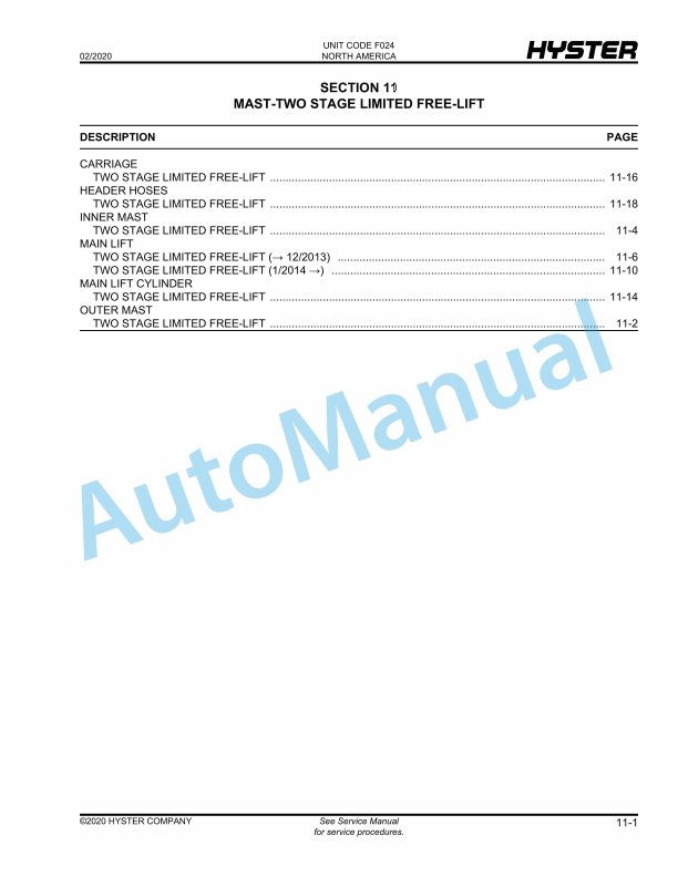 Hyster S135FT, S155FT (F024) Parts Manual 4 Hyster S135FT, S155FT (F024) Parts Manual - Image 4