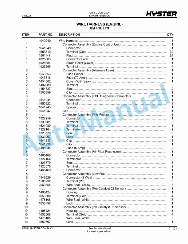 Hyster S135FT, S155FT (G024) Parts Manual 2 Hyster S135FT, S155FT (G024) Parts Manual - Image 2