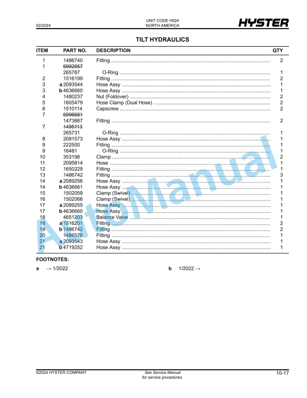 Hyster S135FT, S155FT (H024) Parts Manual 3 Hyster S135FT, S155FT (H024) Parts Manual - Image 3