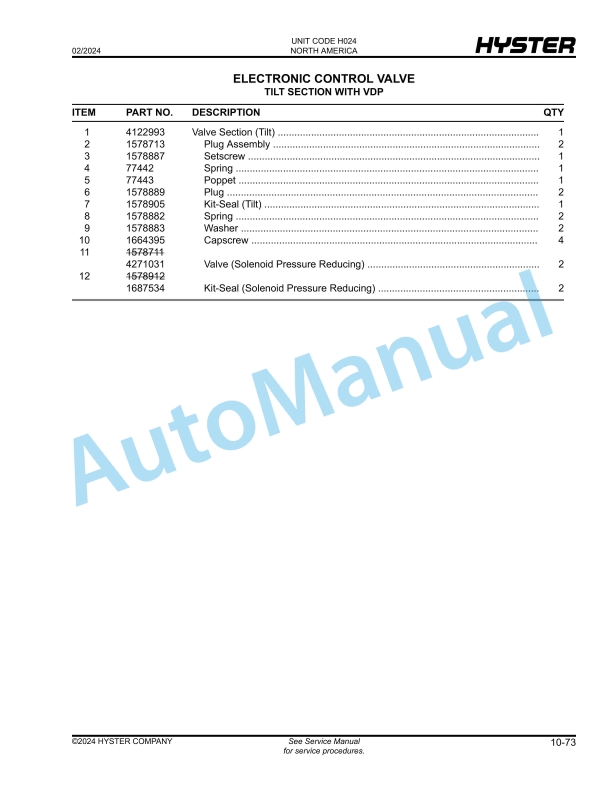Hyster S135FT, S155FT (H024) Parts Manual 4 Hyster S135FT, S155FT (H024) Parts Manual - Image 4