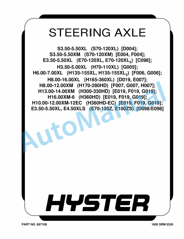 Hyster S3.50-5.50XL to E4.50XLS Steering Axle Maintenance And Repair