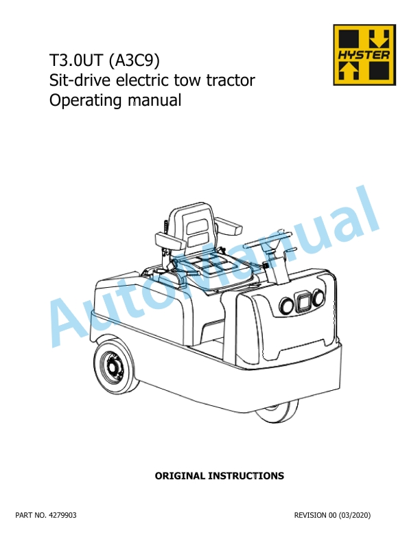 Hyster T3.0UT (A3C9) Sit-Drive Electric Tow Tractor Operation And Maintenance Manual