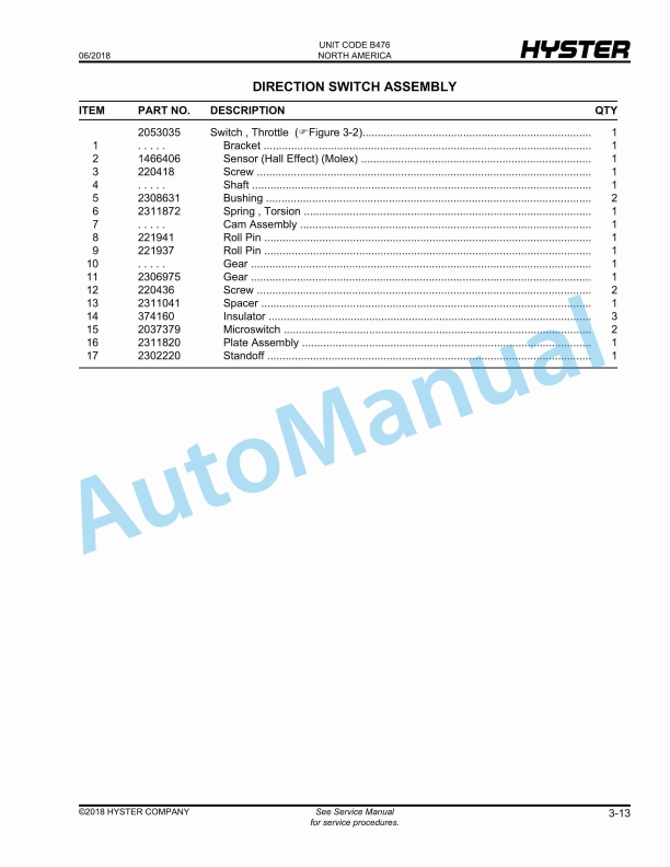 Hyster T5ZAC (B476), T7ZAC (B477) Parts Manual 3 Hyster T5ZAC (B476), T7ZAC (B477) Parts Manual - Image 3