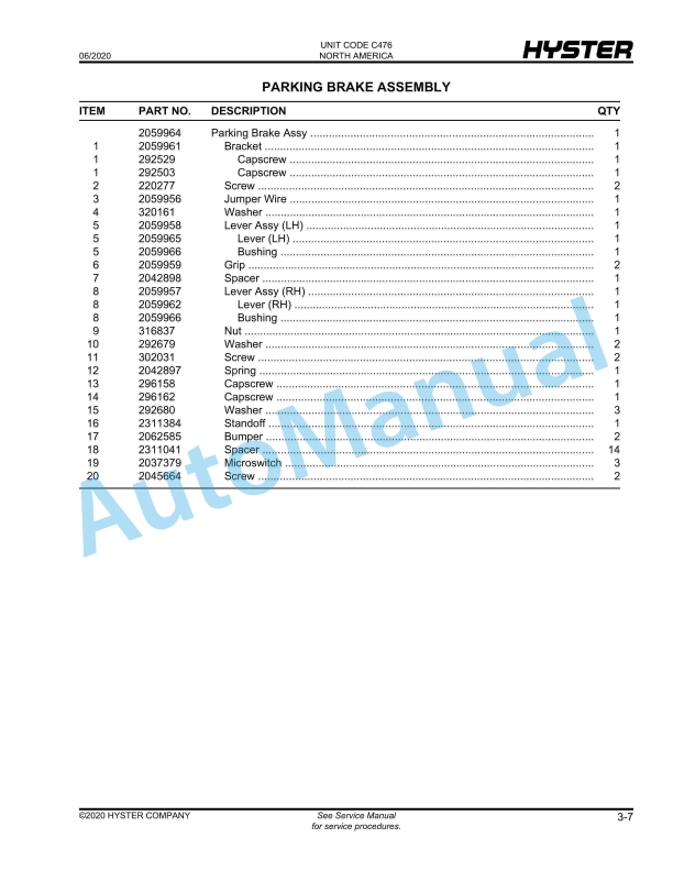 Hyster T5ZAC (C476), T7ZAC (C477) Parts Manual 3 Hyster T5ZAC (C476), T7ZAC (C477) Parts Manual - Image 3