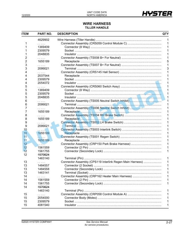 Hyster T5ZAC (D476) Parts Manual 2 Hyster T5ZAC (D476) Parts Manual - Image 2