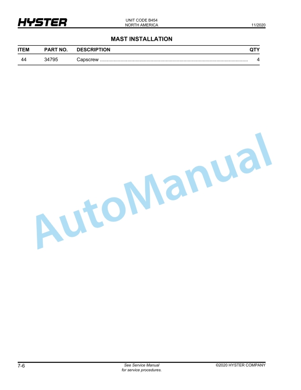 Hyster W25-40ZC (B454) Parts Manual 3 Hyster W25-40ZC (B454) Parts Manual - Image 3