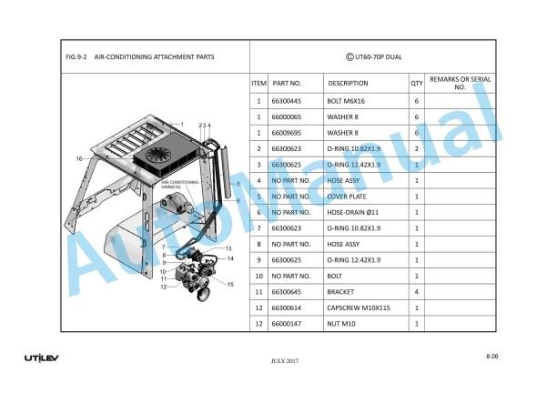 Alternative view of Utilev 5.0-7.0T Internal Combustion Counterbalanced Forklift Truck Parts Manual