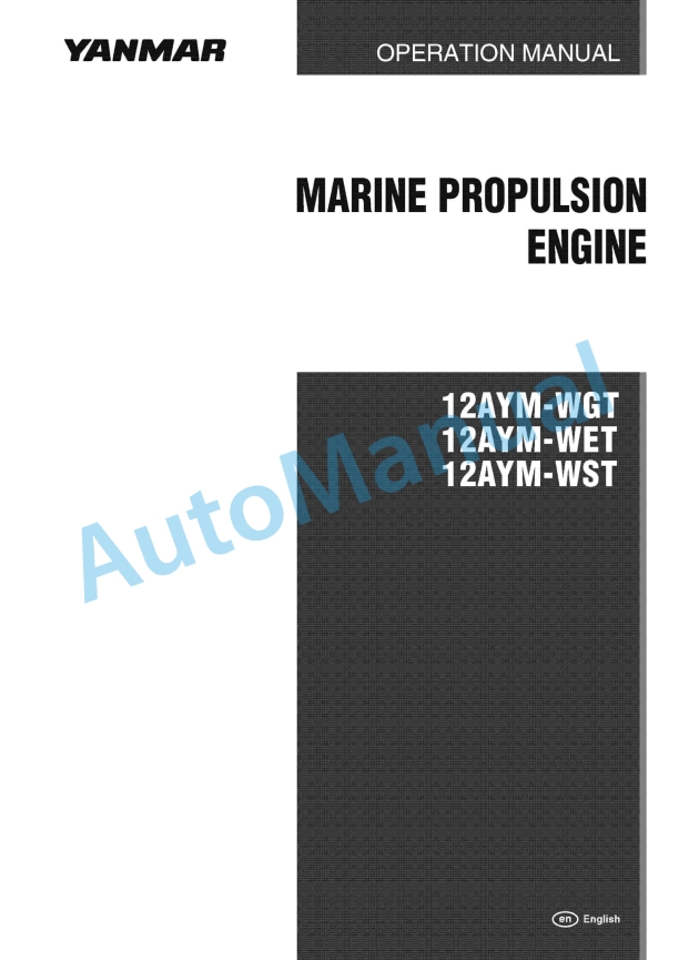 Yanmar 12AYM-WGT, 12AYM-WET, 12AYM-WST Operation Manual