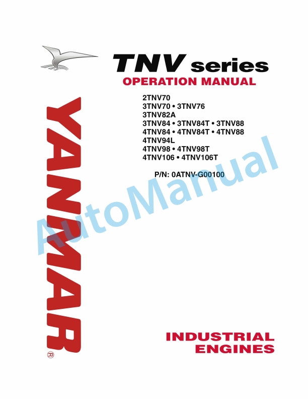 Yanmar 2TNV70 to 4TNV106T Industrial Engine Operation Manual 0ATNV-G00100