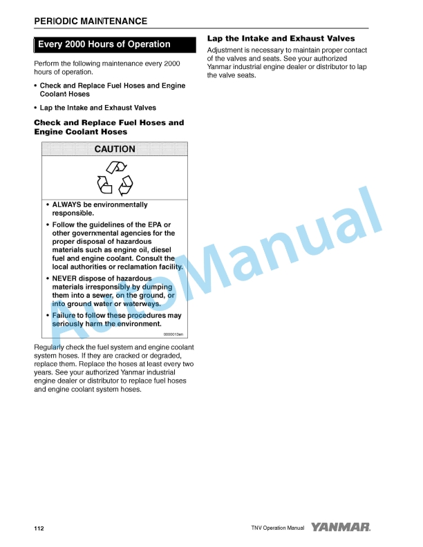 Yanmar 2TNV70 to 4TNV106T Industrial Engine Operation Manual 0ATNV-G00101-4