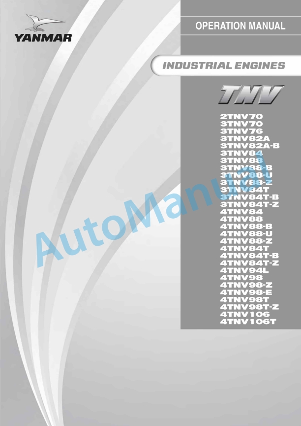 Yanmar 2TNV70 to 4TNV106T Industrial Engine Operation Manual 0ATNV-G00102