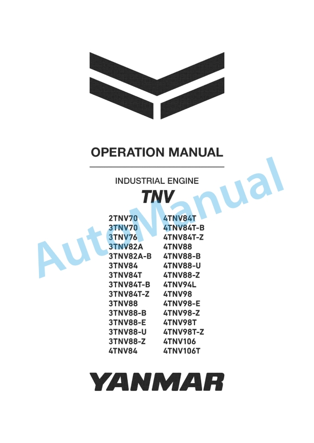 Yanmar 2TNV70 to 4TNV106T Industrial Engines Operation Manual 0ATNV-EN0019