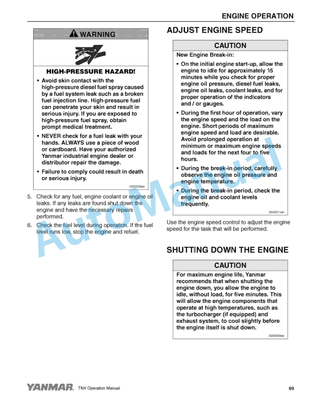 Alternative view of Yanmar 2TNV70 to 4TNV106T Industrial Engines Operation Manual 0ATNV-U00101