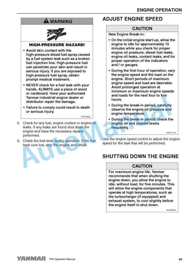 Alternative view of Yanmar 2TNV70 to 4TNV106T Industrial Engines Operator Manual