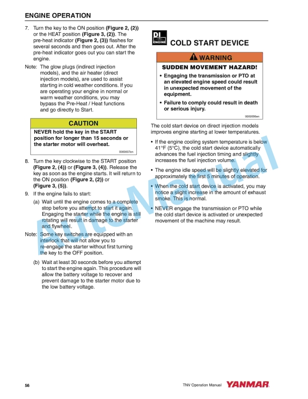 Yanmar 2TNV70 to 4TNV106T Operator Manual 0ATNV-G00100-2