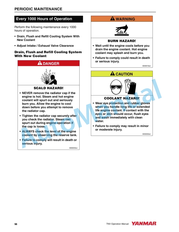 Yanmar 2TNV70 to 4TNV106T Operator Manual 0ATNV-G00100-5