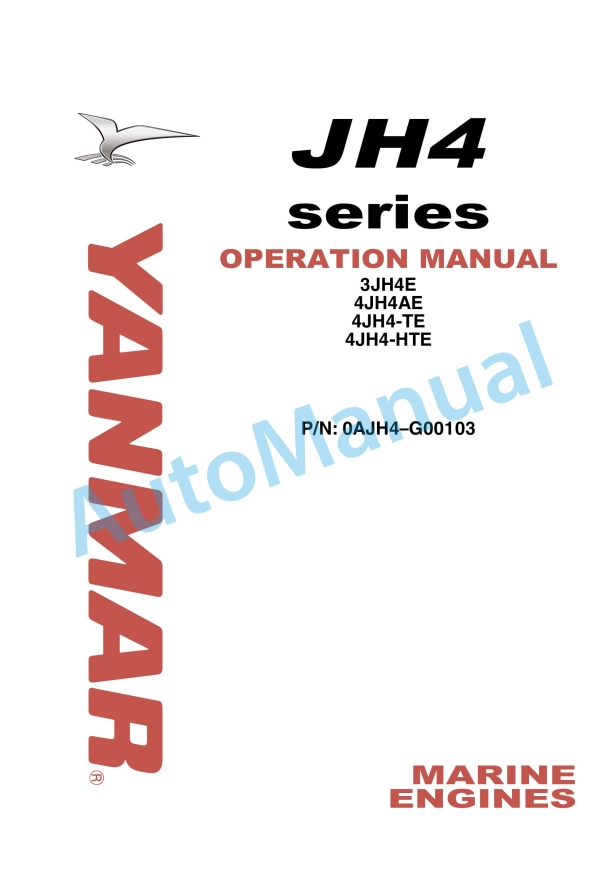 Yanmar 3JH4E, 4JH4AE, 4JH4-TE, 4JH4-HTE Operation Manual 0AJH4-G00103