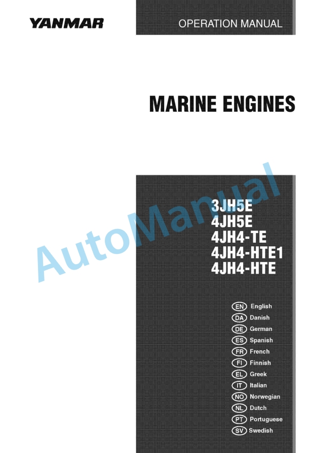Yanmar 3JH5E, 4JH5E, 4JH4-TE, 4JH4-HTE Marine Engine Operation Manual