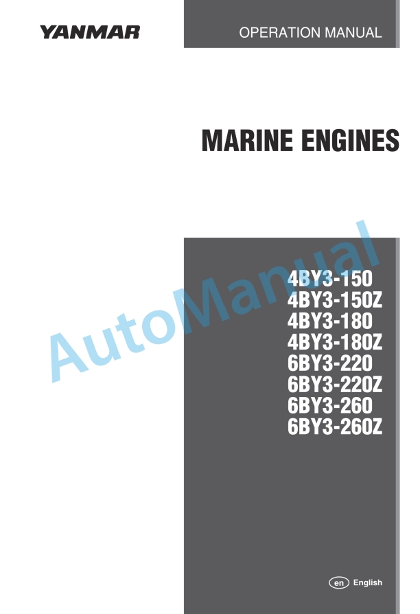 Yanmar 4BY3-150 to 6BY3-260Z Marine Engine Operation Manual
