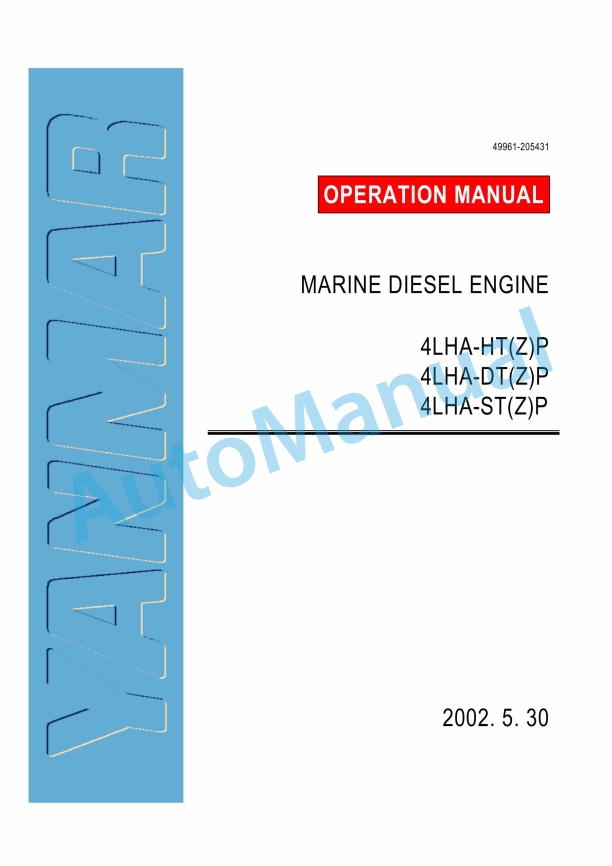 Yanmar 4LHA-HT(Z)P, 4LHA-DT(Z)P, 4LHA-ST(Z)P Marine Diesel Engine Operation Manual