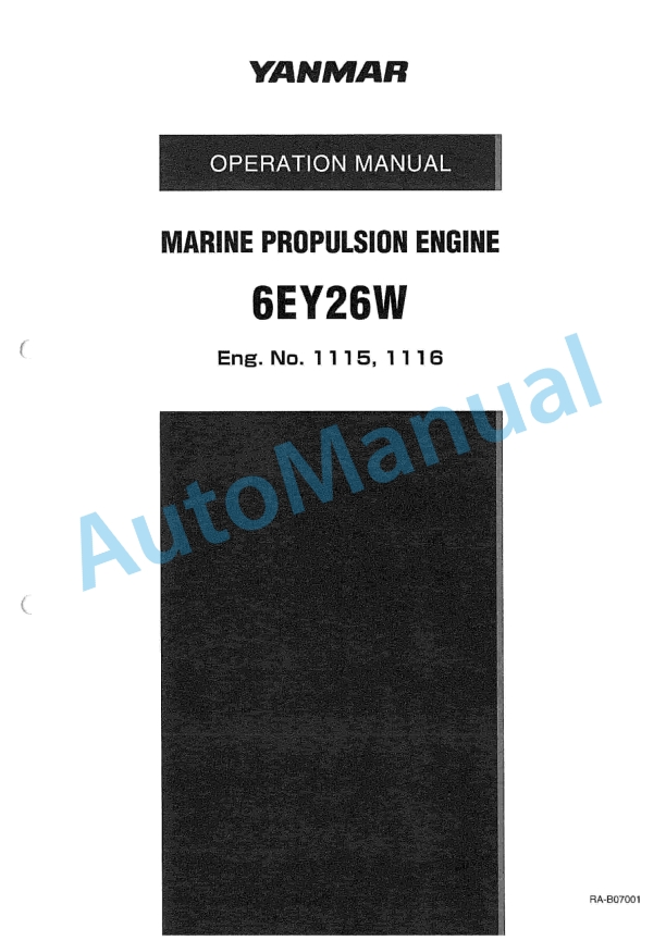 Yanmar 6EY26W Marine Propulsion Engine Operation Manual 1 Yanmar 6EY26W Marine Propulsion Engine Operation Manual