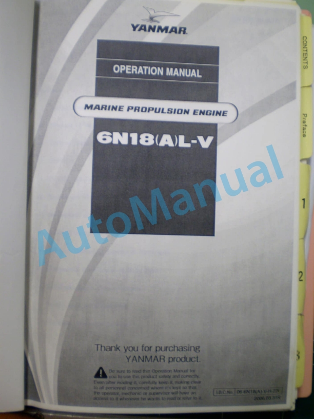 Yanmar 6N18(A)L-V Marine Propulsion Engine Operation Manual 1 Yanmar 6N18(A)L-V Marine Propulsion Engine Operation Manual