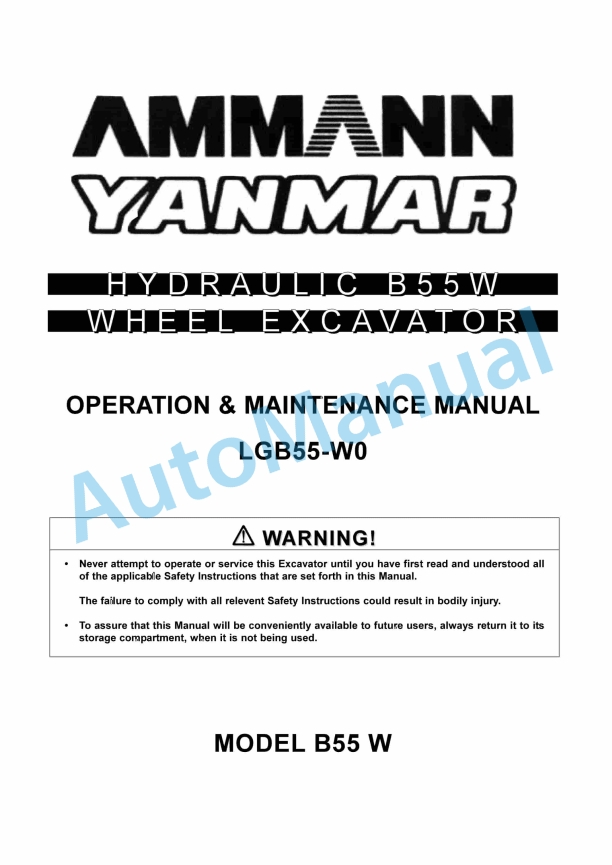 Yanmar B55W Wheel Excavator Operation And Maintenance Manual 1 Yanmar B55W Wheel Excavator Operation And Maintenance Manual