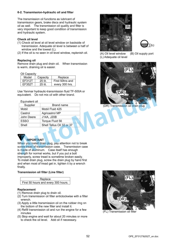 Yanmar EF312T, EF352T Diesel Tractor Operator Manual 4 Yanmar EF312T, EF352T Diesel Tractor Operator Manual - Image 4
