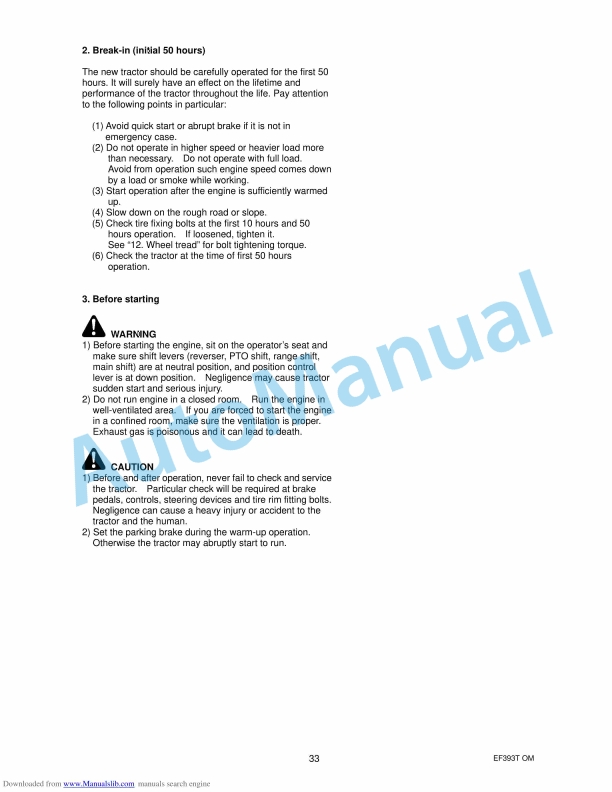 Yanmar EF393T Diesel Tractor Operator Manual 2 Yanmar EF393T Diesel Tractor Operator Manual-2