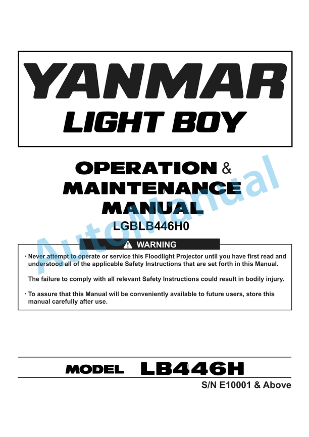 Yanmar LB446H Lighting Tower Operation And Maintenance Manual 1 Yanmar LB446H Lighting Tower Operation And Maintenance Manual