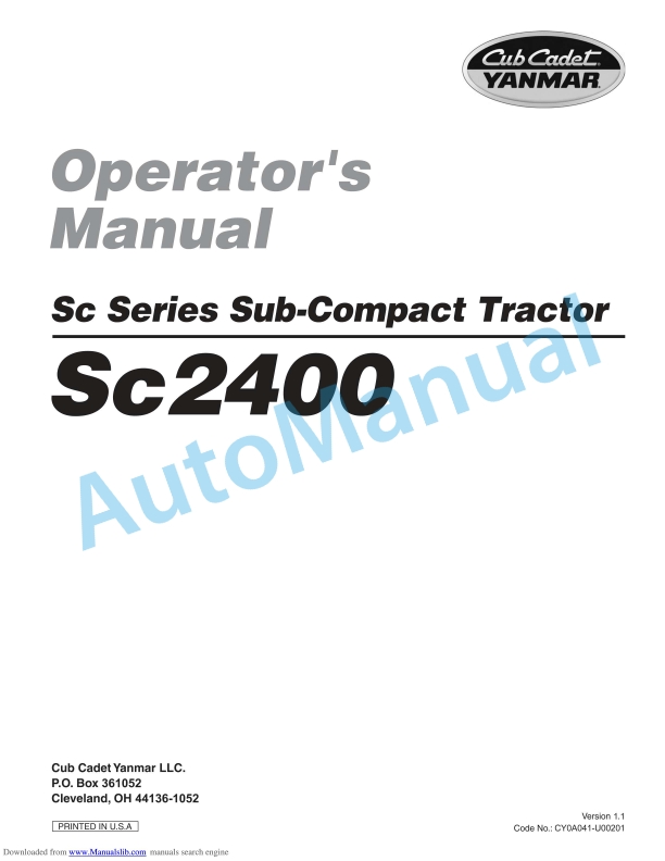 Yanmar SC2400 SC Series Sub-Compact Tractor Operator Manual 1 Yanmar SC2400 SC Series Sub-Compact Tractor Operator Manual
