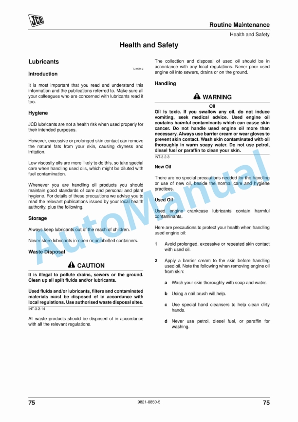 JCB 1000D Workmax Operator Manual 9821-0850-2