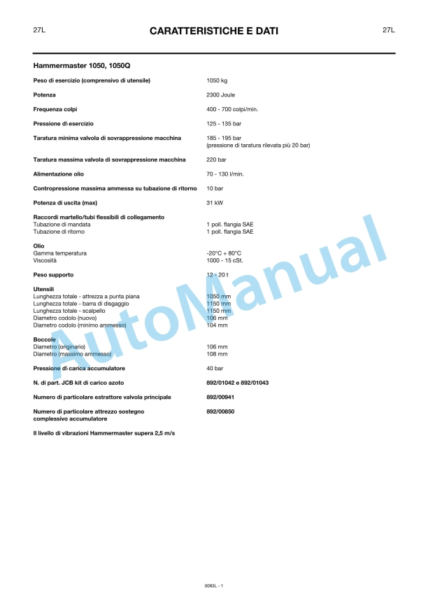 JCB 1050, 1050Q, 1350, 1350Q, 1750, 1350, 2350Q, 2950, 2950Q, 3850, 3850Q Owners Manual 9801-0083-4