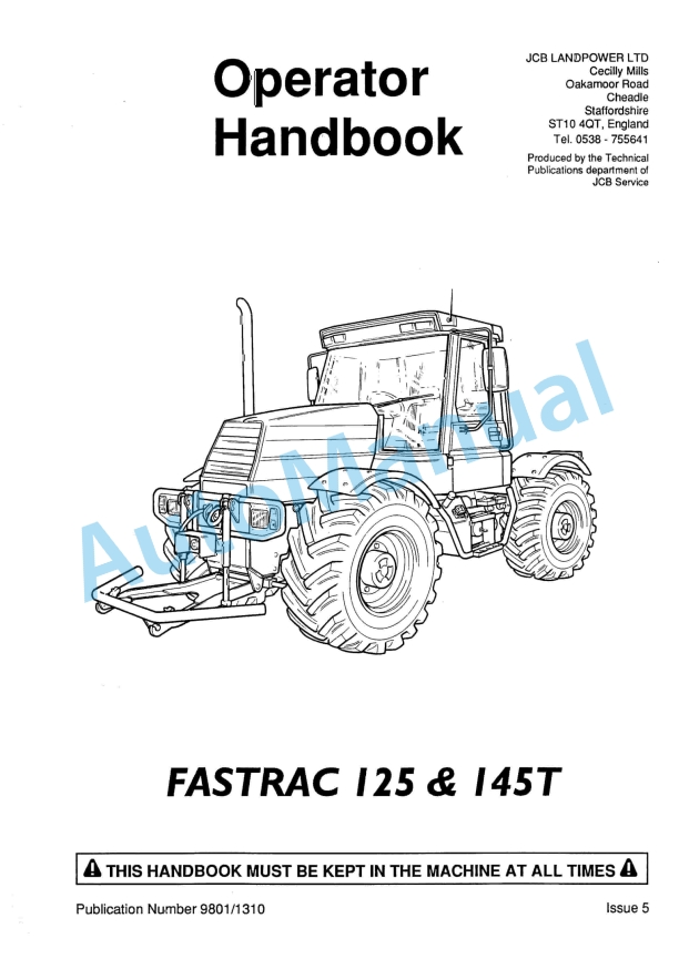 JCB 125, 145T Fastrac Operator Handbook 9801-1310