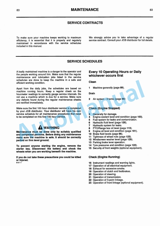 JCB 125, 145T Fastrac Operator Handbook 9801-1310-2