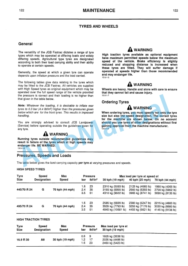 JCB 125, 145T Fastrac Operator Handbook 9801-1310-5