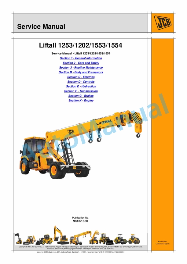 JCB 1253, 1202, 1553, 1554 Liftall Service Manual 9813-1650