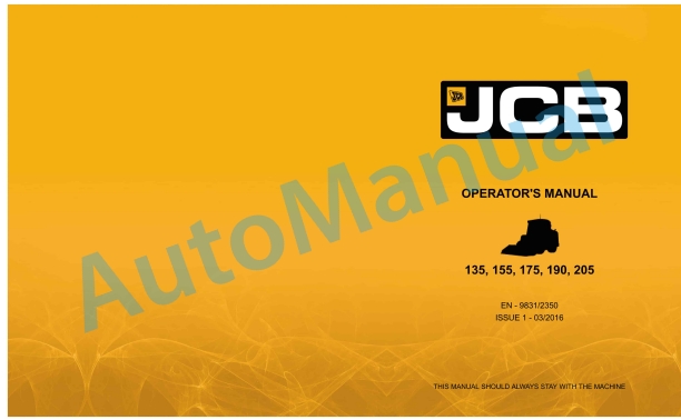 JCB 135, 155, 175, 190, 205 Operator Manual 9831-2350