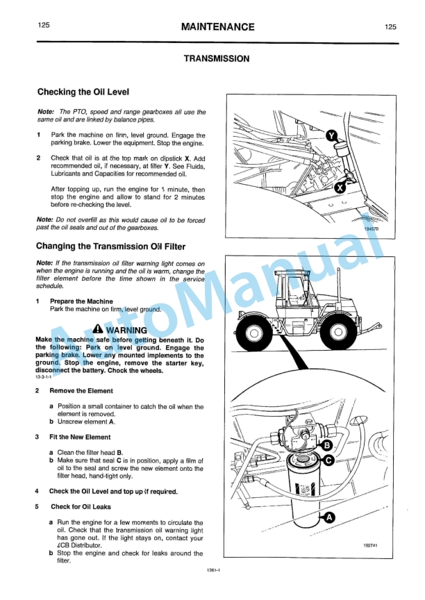 JCB 135, 155, 185 Fastrac Operator Handbook 9801-1361-5