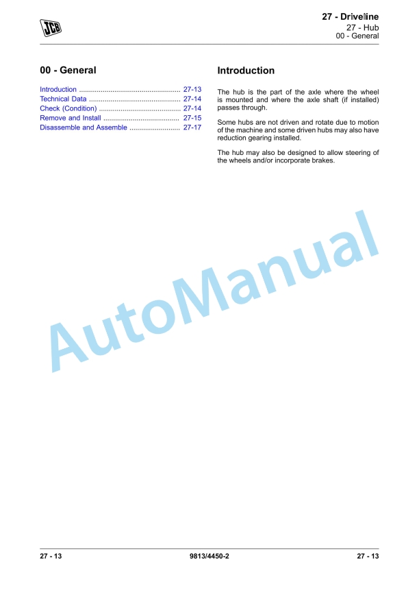 Alternative view of JCB 135 HD, 155 HD Skidsteer Loader Service Manual 9813-4450