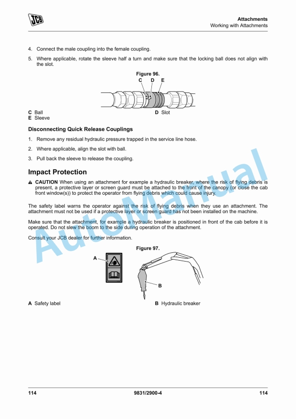 Alternative view of JCB 15C-1, 16C-1, 18Z-1, 19C-1, 19C-1 PC Compact Excavator Operator Manual 9831-2900