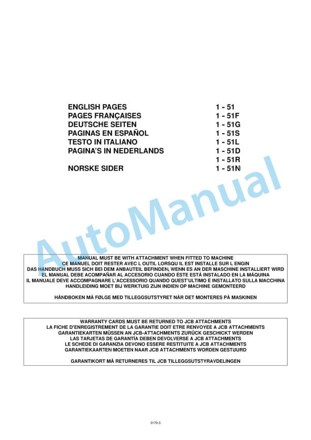 JCB 160, 260, 360, 550, 850 Hammermaster Operator Manual