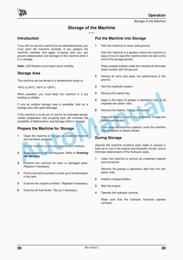 Alternative view of JCB 1CX Operator Manual 9811-6450
