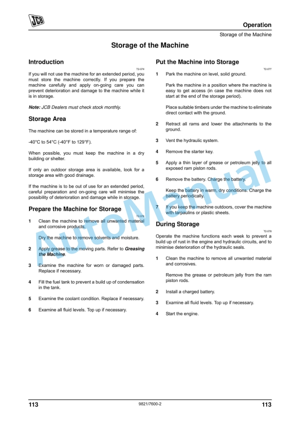 Alternative view of JCB 1CXWS, 1CXT Standard-Tier 3 Operator Manual 9821-7600
