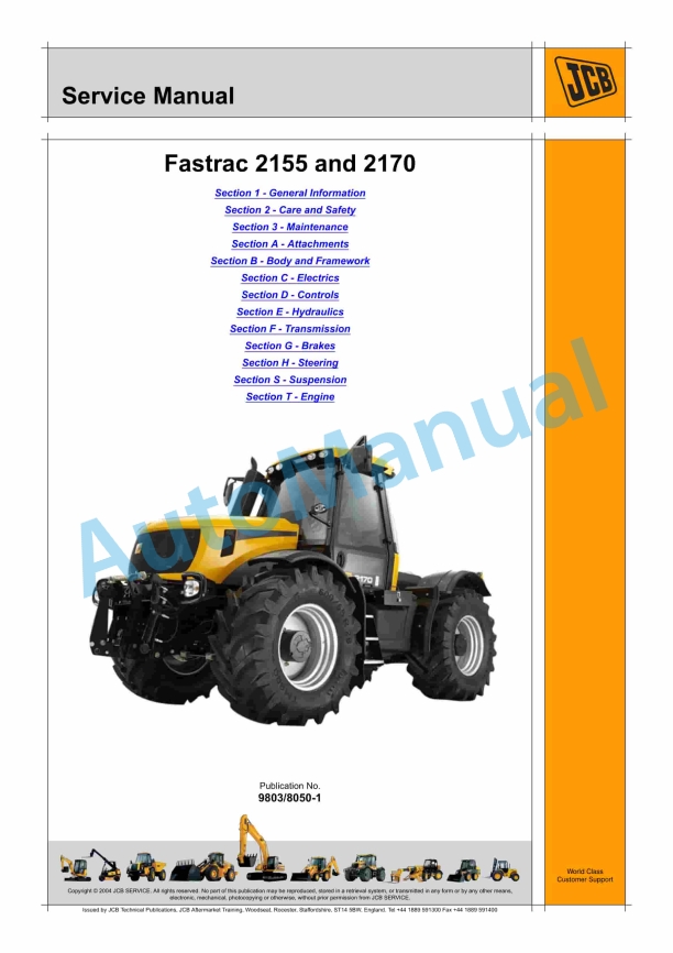 JCB 2155, 2170 Fastrac Service Manual 9803-8050