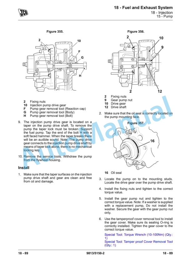 Alternative view of JCB 225, 225T, 260, 260T, 280, 300, 300T, 320T, 325T, 330 Skidsteer Loader Service Manual 9813-5150