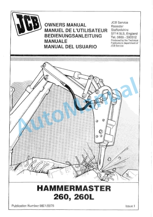 JCB 260, 260L Hammermaster Owners Manual 9801-0075 1 JCB 260, 260L Hammermaster Owners Manual 9801-0075
