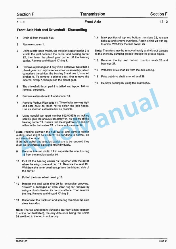 JCB 2CX Backhoe Loader Service Manual 9803-7100-5